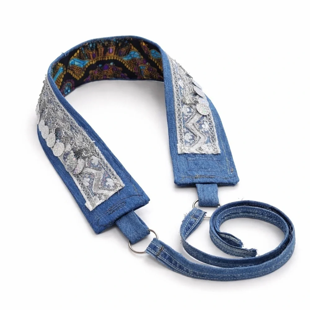 Artisan Boho Denim Coin Belt Handmade Upcycled Festival Waist Belt 33-38 Signed
